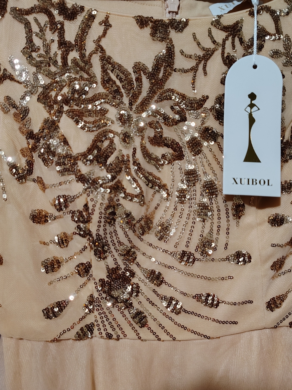Xuibol Champagne Sequin Embellished Wedding Dress